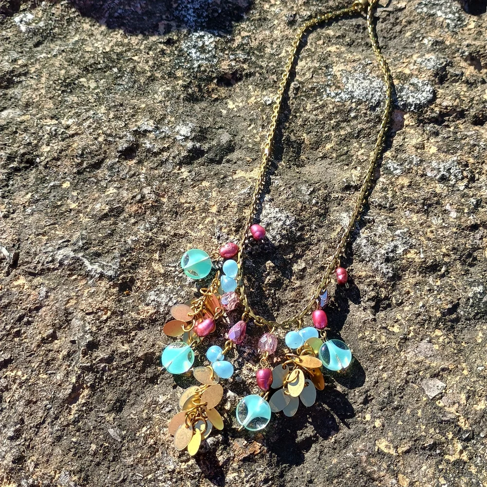 VTG gypsy core style charm necklace, deco style necklace, Pearl Necklace, Siren